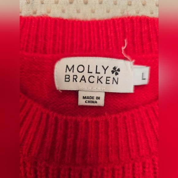 Molly Bracken By ANTROPOLOGY Red Cable Knit Sweater with Bow Details Size Lge - Picture 10 of 13
